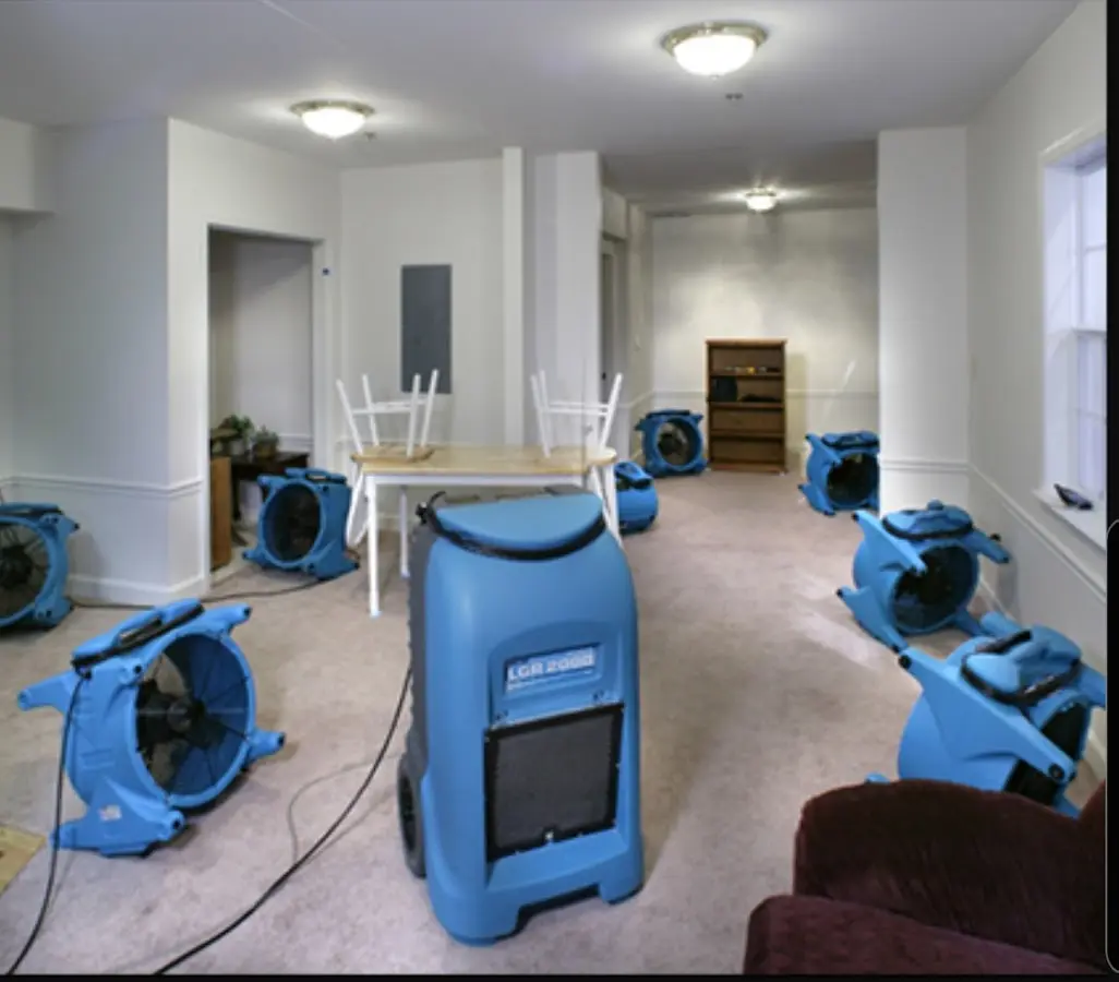 Air movers and dehumidifier setup for Water Damage Restoration in Goose Creek